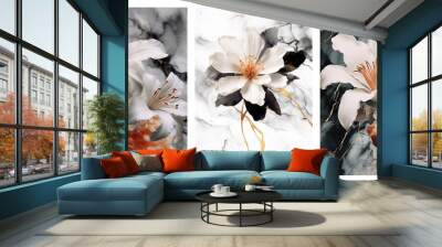 Set of flowers art posters, abstract modern concept art Wall mural