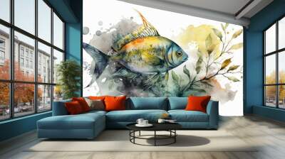 Watercolor fish, underwater aquatic illustration, fishes concept art, generative, ai Wall mural