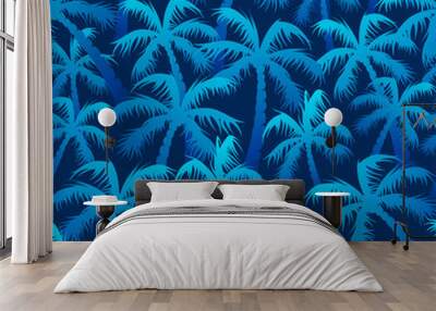 Tropical blue palm forest in a seamless pattern Wall mural