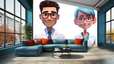 3d doctors avatars. Male and female medical character, detailed professional therapists, cartoon hospital staff portraits, vector set Wall mural