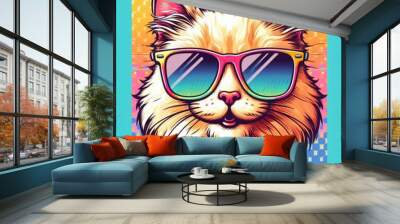 A cat wearing sunglasses image realistic attractive lively illustrator. Wall mural