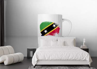 Saint Kitts and Nevis flag souvenir mug white background. 3D rendering. Wall mural