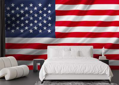 United States flag waving with the wind, 3D illustration. Wall mural