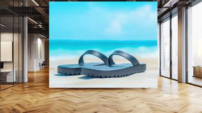 Black Sandals on Beach with Tropical Background Wall mural