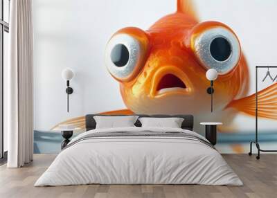 Closeup of Surprised Goldfish with Big Bulging Eyes in Aquarium Wall mural