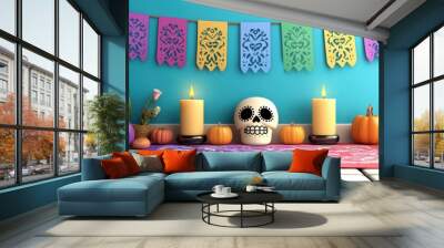 Colorful Day of the Dead Altars with Decorations Wall mural