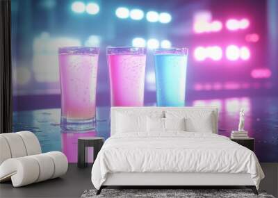 Colorful Drinks in Neon Lighting at a Nightclub Wall mural