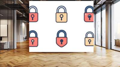 Colorful lock icons in modern flat design style Wall mural