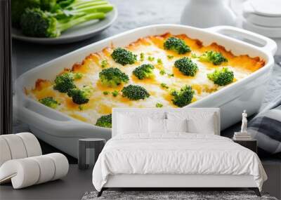 Creamy Broccoli Casserole with Cheese Topping Wall mural