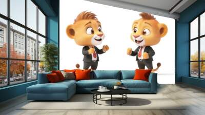 Cute Cartoon Lions in Business Suits Smiling Together Wall mural