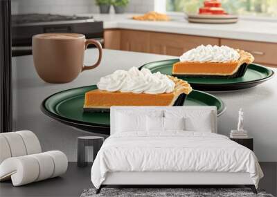 Delicious Pumpkin Pie with Whipped Cream on Plate Wall mural