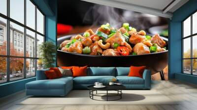 Delicious Stir-Fried Chicken with Cashews and Vegetables Wall mural