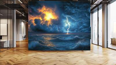 Dramatic Stormy Sky Over Turbulent Ocean Waves Wall mural