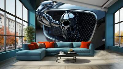 Fierce Chrome Skull Adorning Luxury Automobile Grille Wall mural