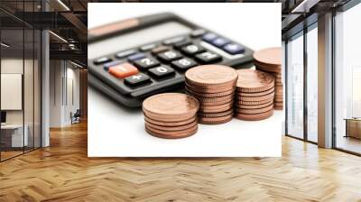 Financial Planning and Investment Concept with Calculator and Coins Wall mural