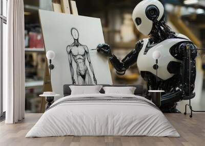 Futuristic Humanoid Robot Sketching with Digital Art Tools Wall mural