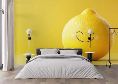 Happy Smiling Lemon on Yellow Background Wall mural