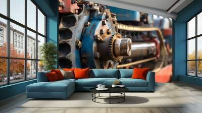 Intricate Vintage Machinery Engine with Gears and Cogs in Industrial Workshop Wall mural