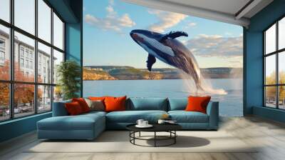 Majestic Whale Breaching in Clear Blue Waters Wall mural