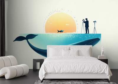 Majestic Whale Under Sunrise with Photographer Wall mural