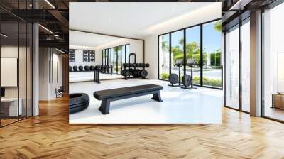 Modern Gym Interior with Equipment and Natural Light Wall mural