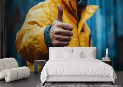 Person in Yellow Jacket Giving Thumbs Up Gesture Wall mural