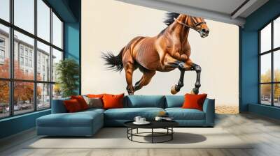 Powerful Brown Horse Galloping Across Dusty Field at High Speed Wall mural