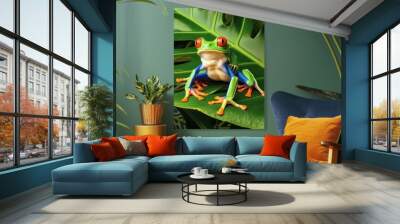 Red Eyed Tree Frog Amid Lush Rainforest Foliage Wall mural