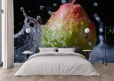 Refreshing Green Apple With Water Splash on Its Surface Wall mural