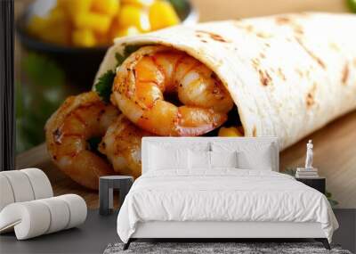 Shrimp Wrap with Fresh Mango and Herbs Wall mural