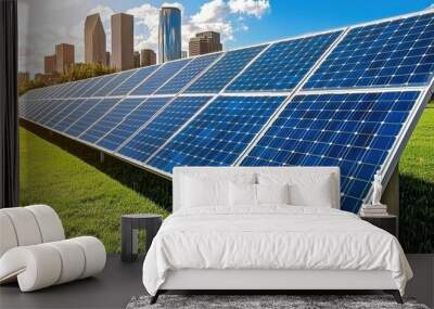 Solar Panels in Urban Landscape Under Bright Sky Wall mural