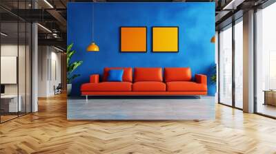 Vibrant and Minimalist Living Room with Colorful Furnishings and Decor Accents Wall mural