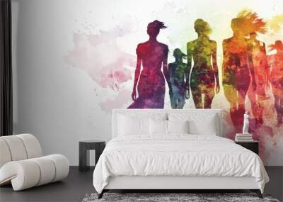 Vibrant Silhouettes in Ethereal Digital Landscape Wall mural