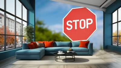 Red stop sign concept background, 3d rendering Wall mural