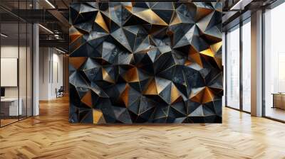 Abstract black and gold geometric pattern with low poly triangles and lines. Concept of technology, futuristic, modern, stylish design. Wall mural