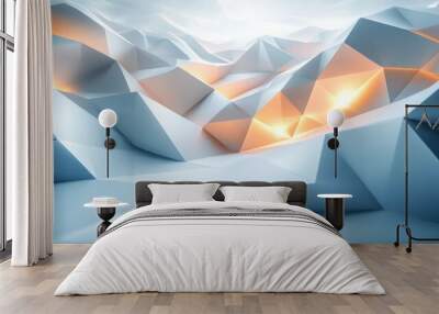 Abstract Geometric Mountain Landscape with Glowing Light Wall mural