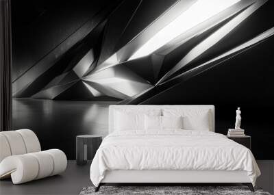 Abstract Geometric Structure with Glowing Light and Reflective Floor Wall mural