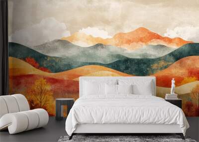 Abstract Mountain Landscape with Autumn Foliage Wall mural