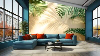 Palm Leaf Shadows on Beige Background Wall mural