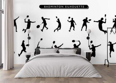 collection of badminton silhouettes in different posses clipart vector illustrator Wall mural