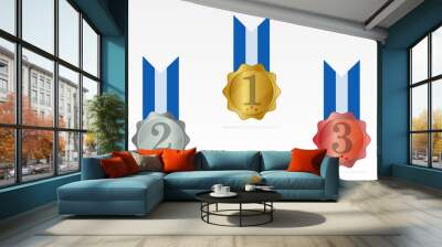 Vector about First place. Second place. Third place. Award Medals Set isolated on white with ribbons and stars collection Wall mural