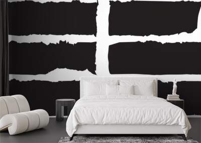 Set of jagged rectangle shape black ripped paper sheet with scratch grunge frame Wall mural