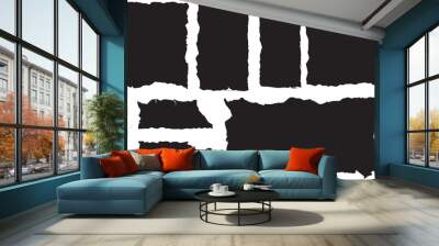 Set of jagged rectangle shape black ripped paper sheet with scratch grunge frame Wall mural