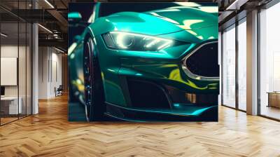 A super green sports car background wallpaper illustration.  Wall mural