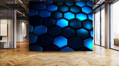 Abstract background formed from Futuristic blue hexagon , Glass blue Pattern, Geometric Crystals, Abstract Wall mural