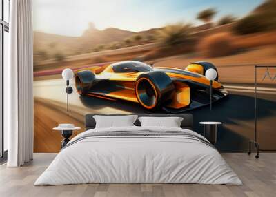 fast moving sport car on highway wallpaper Highway . Powerful acceleration of a supercar illustration . Closeup poster Wall mural