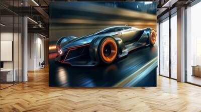 fast moving sport car on highway wallpaper Highway . Powerful acceleration of a supercar illustration . Closeup poster Wall mural