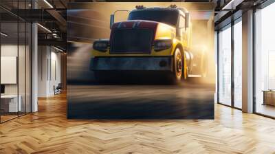 Futuristic truck run in highway wallpaper , illustration ai generative Wall mural