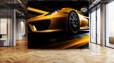 yellow generic sports car in a dark studio background illustrated with generative AI Wall mural