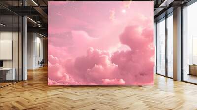 A pretty pink image of moon over the water and clouds. Romantic gentle lyric sceen. Pink color hues. Wall mural